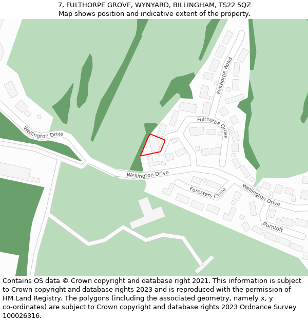 7, FULTHORPE GROVE, WYNYARD, BILLINGHAM, TS22 5QZ: Location map and indicative extent of plot