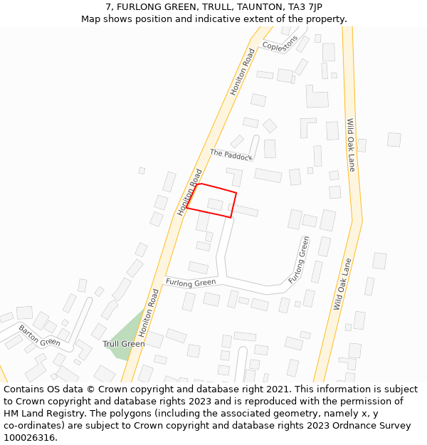 7, FURLONG GREEN, TRULL, TAUNTON, TA3 7JP: Location map and indicative extent of plot