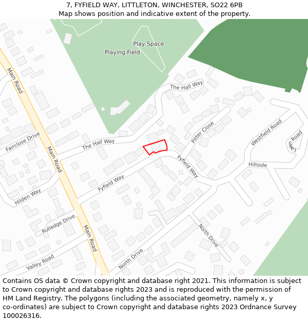 7, FYFIELD WAY, LITTLETON, WINCHESTER, SO22 6PB: Location map and indicative extent of plot