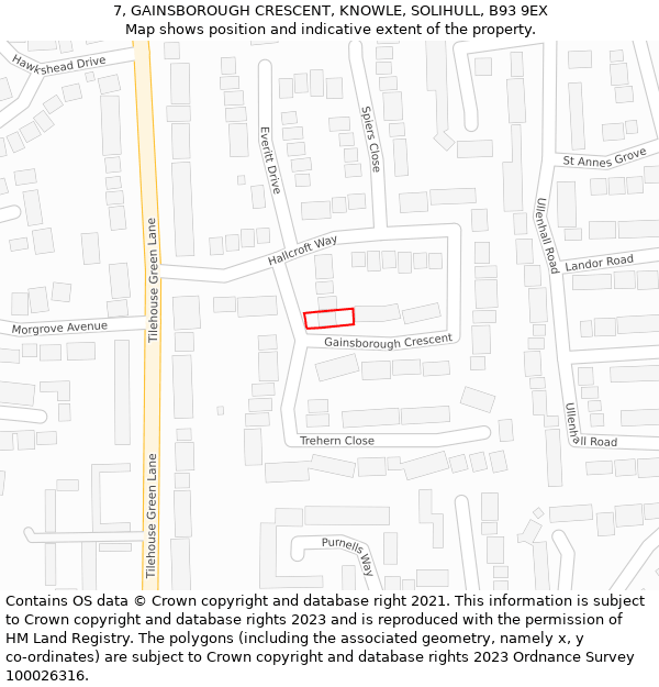 7, GAINSBOROUGH CRESCENT, KNOWLE, SOLIHULL, B93 9EX: Location map and indicative extent of plot