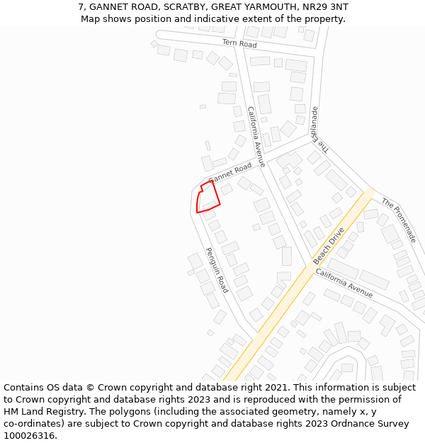 7, GANNET ROAD, SCRATBY, GREAT YARMOUTH, NR29 3NT: Location map and indicative extent of plot