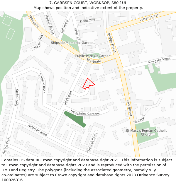 7, GARBSEN COURT, WORKSOP, S80 1UL: Location map and indicative extent of plot