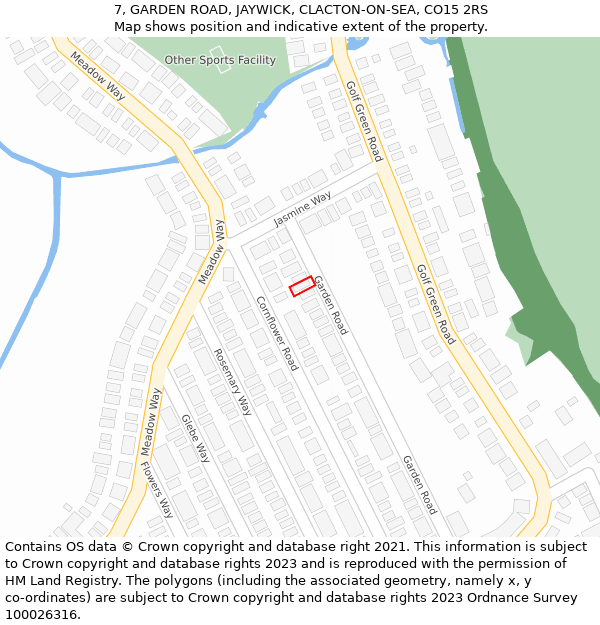 7, GARDEN ROAD, JAYWICK, CLACTON-ON-SEA, CO15 2RS: Location map and indicative extent of plot