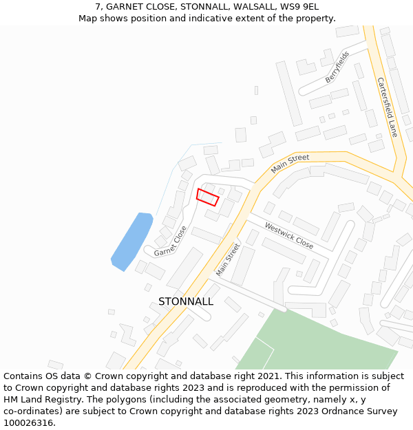 7, GARNET CLOSE, STONNALL, WALSALL, WS9 9EL: Location map and indicative extent of plot