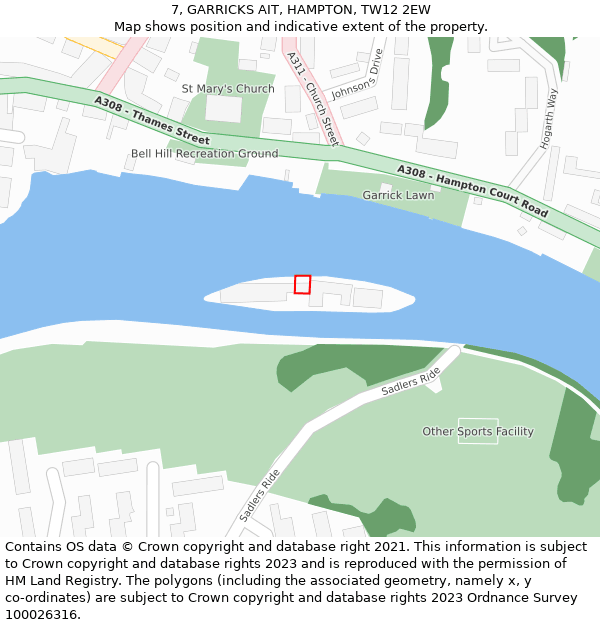 7, GARRICKS AIT, HAMPTON, TW12 2EW: Location map and indicative extent of plot