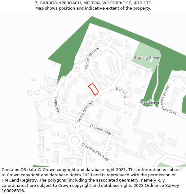 7, GARROD APPROACH, MELTON, WOODBRIDGE, IP12 1TD: Location map and indicative extent of plot