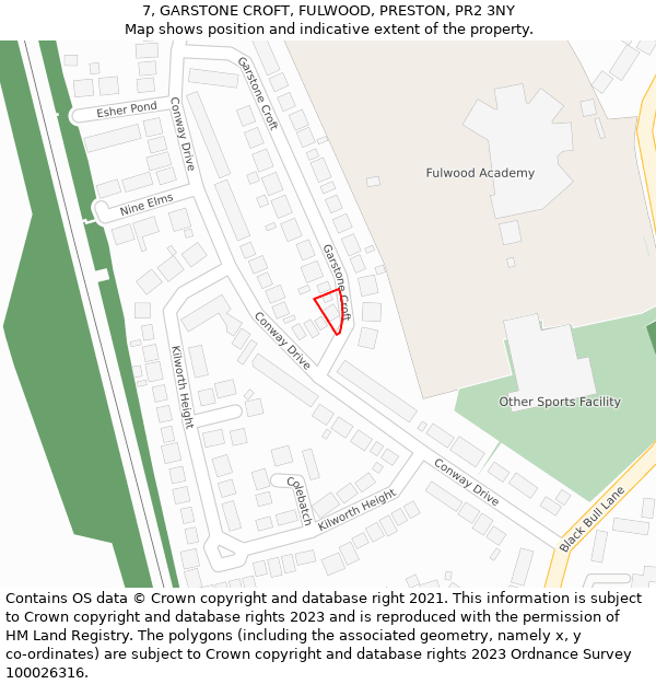 7, GARSTONE CROFT, FULWOOD, PRESTON, PR2 3NY: Location map and indicative extent of plot