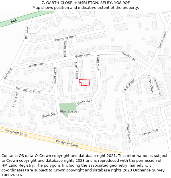 7, GARTH CLOSE, HAMBLETON, SELBY, YO8 9QF: Location map and indicative extent of plot