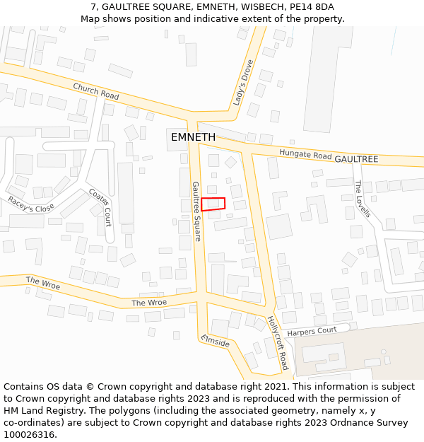 7, GAULTREE SQUARE, EMNETH, WISBECH, PE14 8DA: Location map and indicative extent of plot