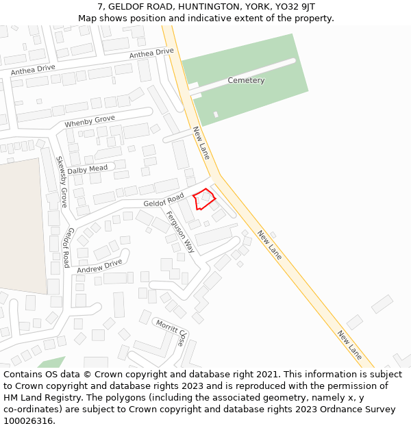 7, GELDOF ROAD, HUNTINGTON, YORK, YO32 9JT: Location map and indicative extent of plot