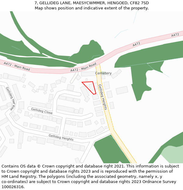 7, GELLIDEG LANE, MAESYCWMMER, HENGOED, CF82 7SD: Location map and indicative extent of plot