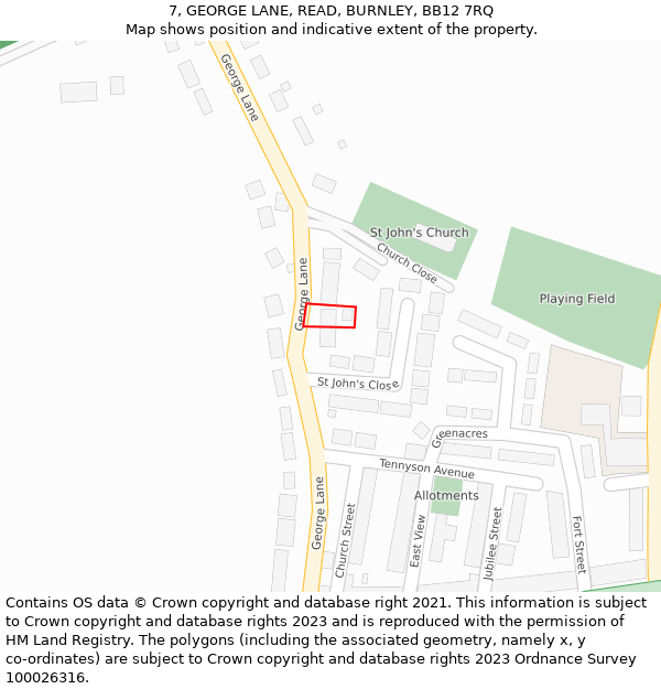 7, GEORGE LANE, READ, BURNLEY, BB12 7RQ: Location map and indicative extent of plot