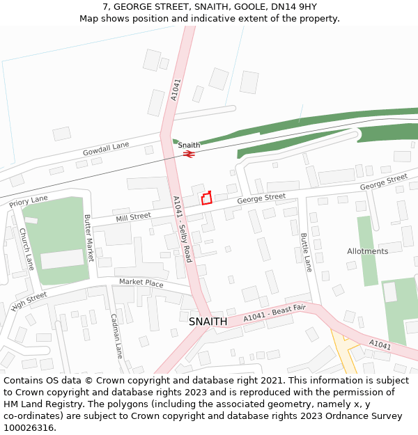 7, GEORGE STREET, SNAITH, GOOLE, DN14 9HY: Location map and indicative extent of plot