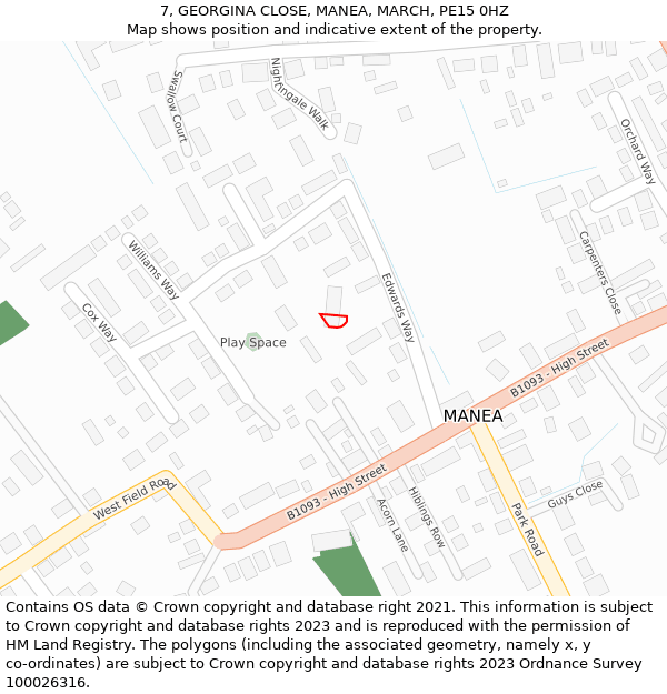 7, GEORGINA CLOSE, MANEA, MARCH, PE15 0HZ: Location map and indicative extent of plot