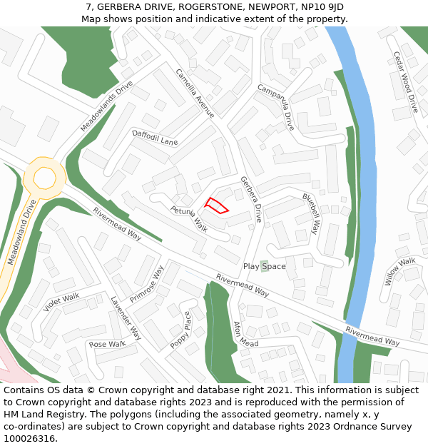 7, GERBERA DRIVE, ROGERSTONE, NEWPORT, NP10 9JD: Location map and indicative extent of plot