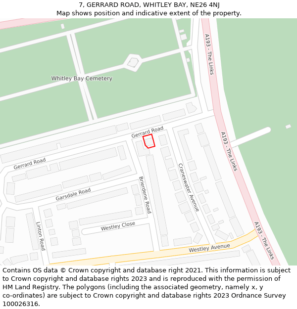 7, GERRARD ROAD, WHITLEY BAY, NE26 4NJ: Location map and indicative extent of plot