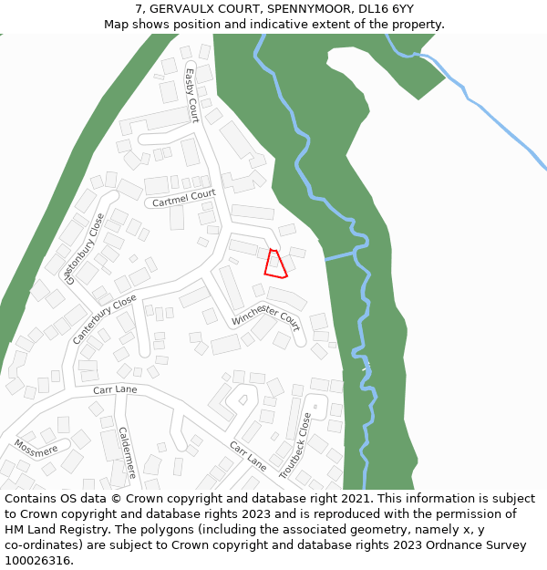 7, GERVAULX COURT, SPENNYMOOR, DL16 6YY: Location map and indicative extent of plot