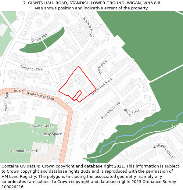 7, GIANTS HALL ROAD, STANDISH LOWER GROUND, WIGAN, WN6 8JR: Location map and indicative extent of plot