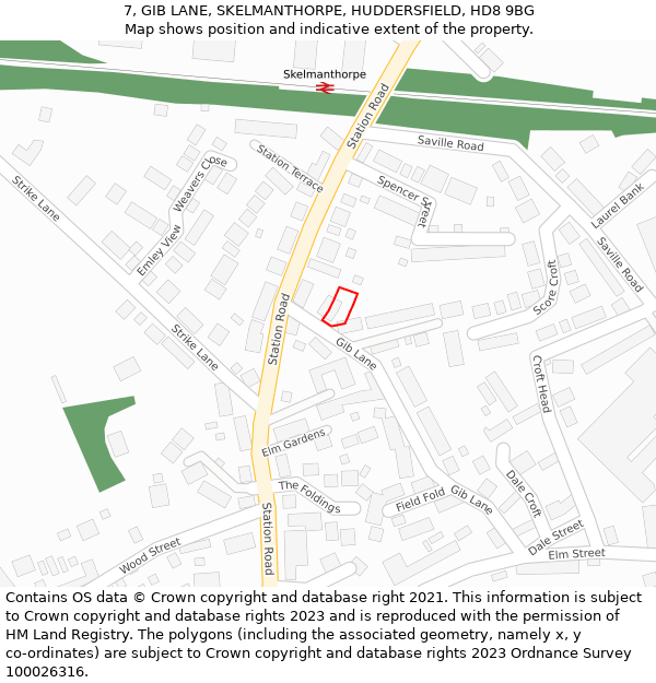 7, GIB LANE, SKELMANTHORPE, HUDDERSFIELD, HD8 9BG: Location map and indicative extent of plot