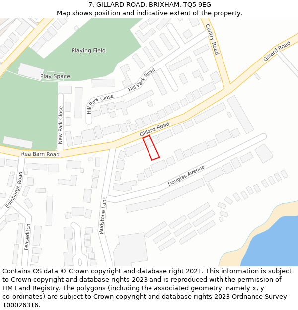 7, GILLARD ROAD, BRIXHAM, TQ5 9EG: Location map and indicative extent of plot