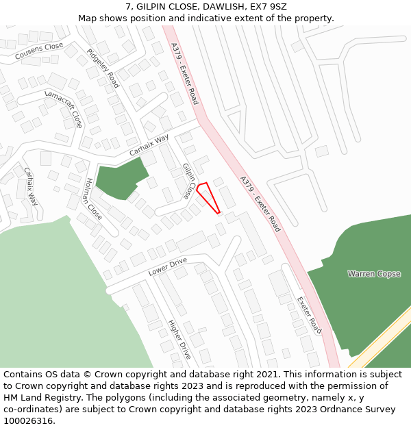 7, GILPIN CLOSE, DAWLISH, EX7 9SZ: Location map and indicative extent of plot