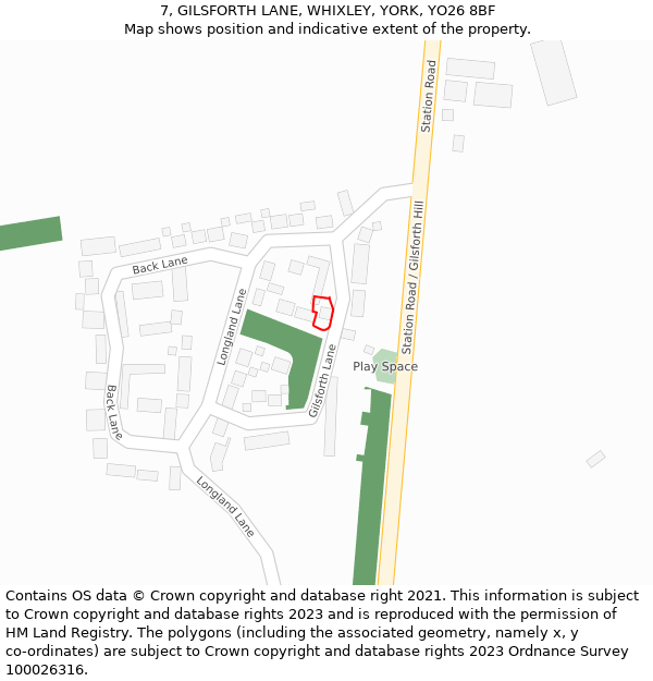 7, GILSFORTH LANE, WHIXLEY, YORK, YO26 8BF: Location map and indicative extent of plot