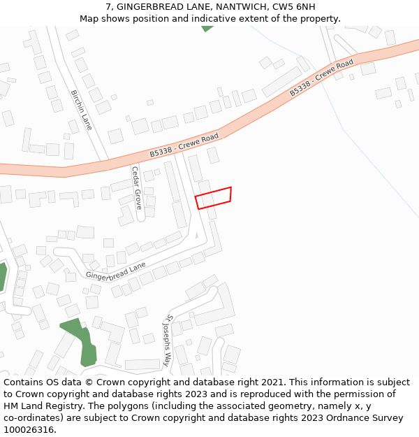 7, GINGERBREAD LANE, NANTWICH, CW5 6NH: Location map and indicative extent of plot