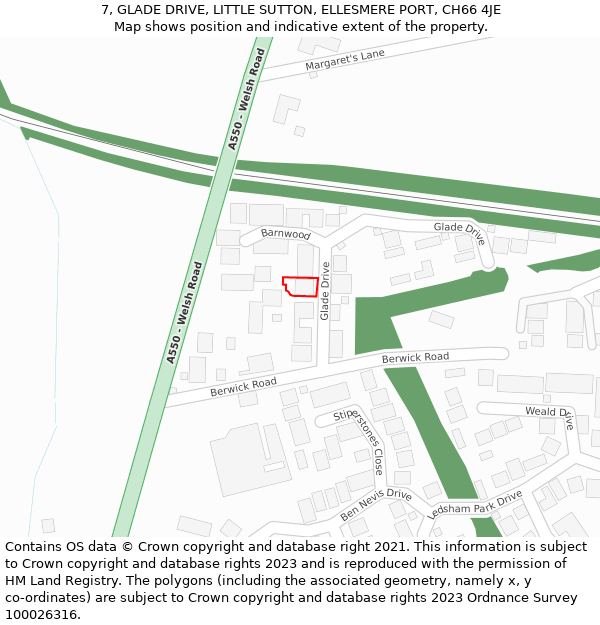 7, GLADE DRIVE, LITTLE SUTTON, ELLESMERE PORT, CH66 4JE: Location map and indicative extent of plot