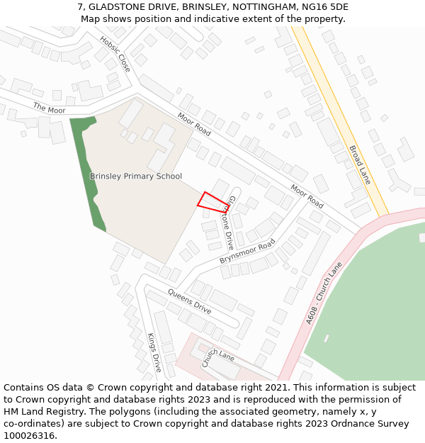 7, GLADSTONE DRIVE, BRINSLEY, NOTTINGHAM, NG16 5DE: Location map and indicative extent of plot