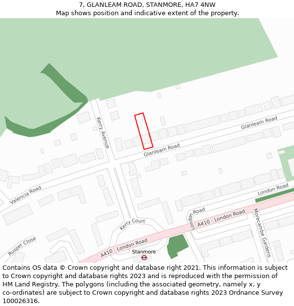 7, GLANLEAM ROAD, STANMORE, HA7 4NW: Location map and indicative extent of plot