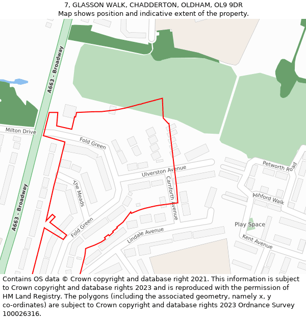 7, GLASSON WALK, CHADDERTON, OLDHAM, OL9 9DR: Location map and indicative extent of plot