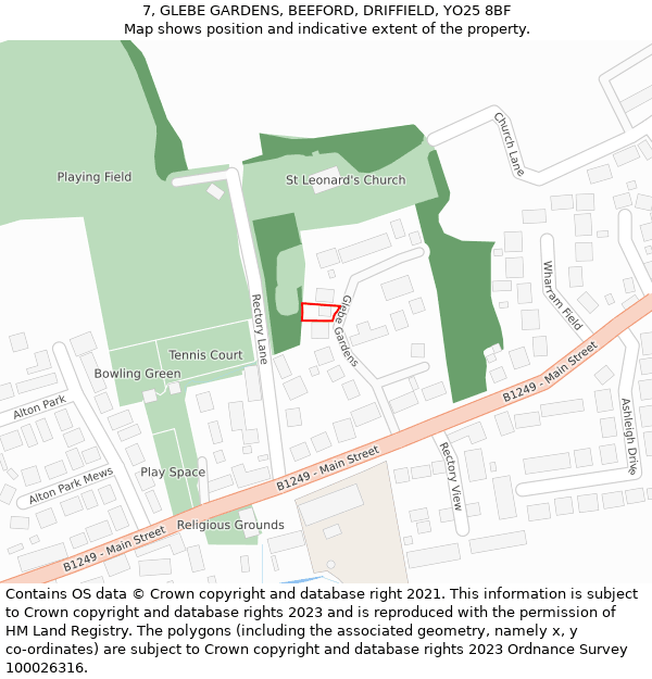 7, GLEBE GARDENS, BEEFORD, DRIFFIELD, YO25 8BF: Location map and indicative extent of plot