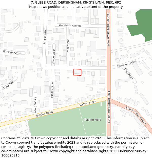 7, GLEBE ROAD, DERSINGHAM, KING'S LYNN, PE31 6PZ: Location map and indicative extent of plot
