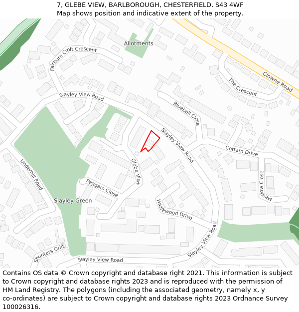 7, GLEBE VIEW, BARLBOROUGH, CHESTERFIELD, S43 4WF: Location map and indicative extent of plot