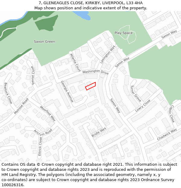 7, GLENEAGLES CLOSE, KIRKBY, LIVERPOOL, L33 4HA: Location map and indicative extent of plot