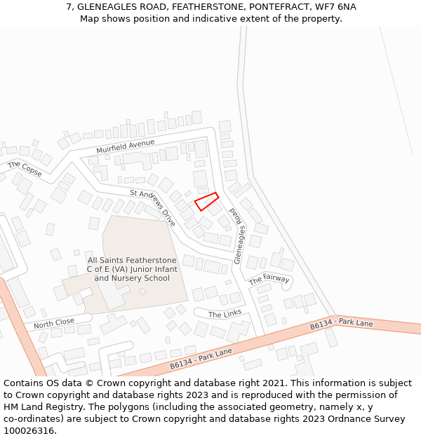 7, GLENEAGLES ROAD, FEATHERSTONE, PONTEFRACT, WF7 6NA: Location map and indicative extent of plot