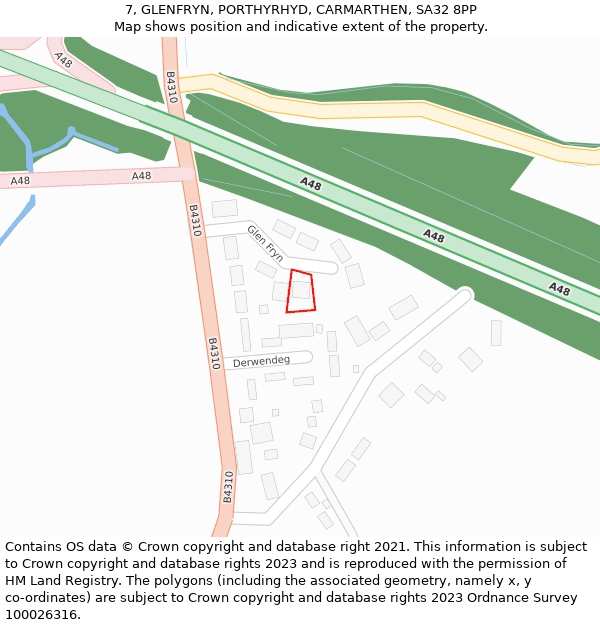 7, GLENFRYN, PORTHYRHYD, CARMARTHEN, SA32 8PP: Location map and indicative extent of plot