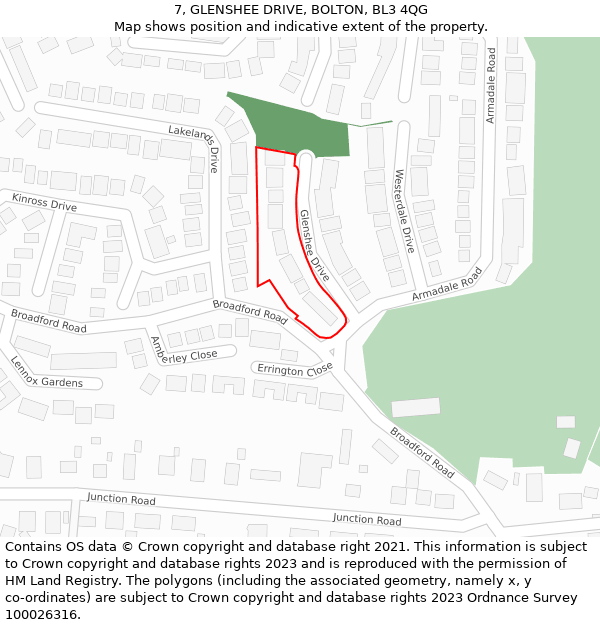 7, GLENSHEE DRIVE, BOLTON, BL3 4QG: Location map and indicative extent of plot