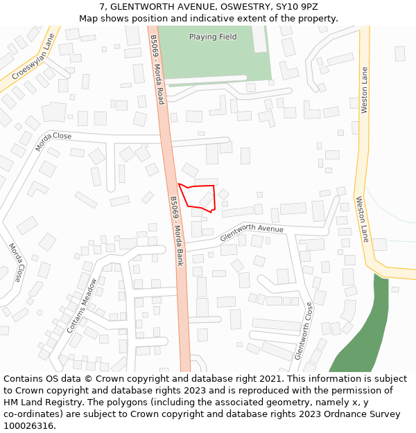 7, GLENTWORTH AVENUE, OSWESTRY, SY10 9PZ: Location map and indicative extent of plot