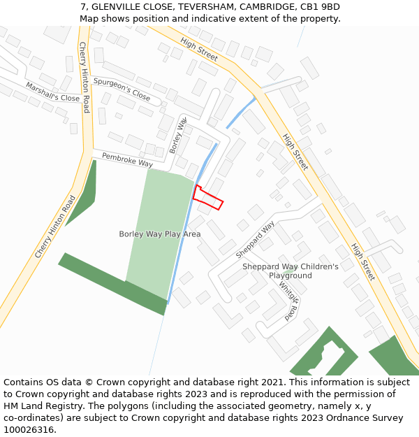 7, GLENVILLE CLOSE, TEVERSHAM, CAMBRIDGE, CB1 9BD: Location map and indicative extent of plot