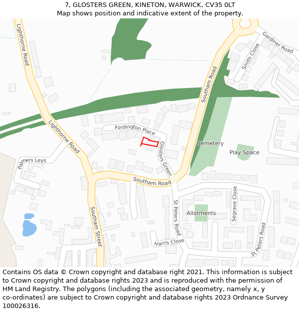 7, GLOSTERS GREEN, KINETON, WARWICK, CV35 0LT: Location map and indicative extent of plot