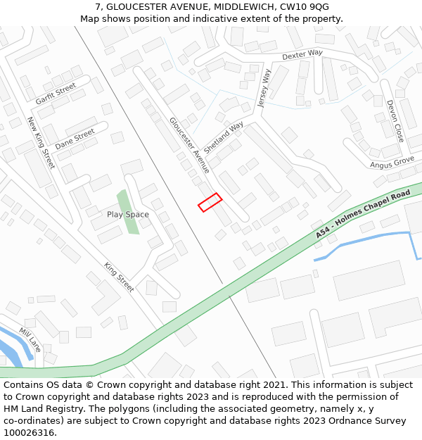 7, GLOUCESTER AVENUE, MIDDLEWICH, CW10 9QG: Location map and indicative extent of plot