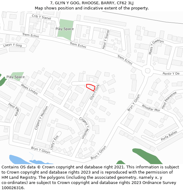 7, GLYN Y GOG, RHOOSE, BARRY, CF62 3LJ: Location map and indicative extent of plot