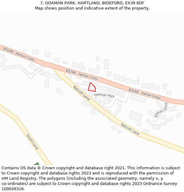 7, GOAMAN PARK, HARTLAND, BIDEFORD, EX39 6DF: Location map and indicative extent of plot