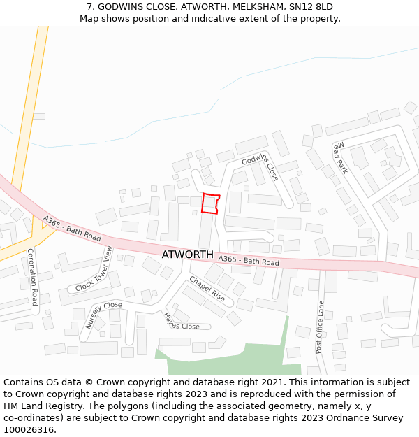 7, GODWINS CLOSE, ATWORTH, MELKSHAM, SN12 8LD: Location map and indicative extent of plot