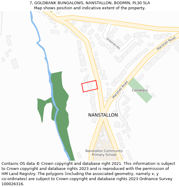 7, GOLDBANK BUNGALOWS, NANSTALLON, BODMIN, PL30 5LA: Location map and indicative extent of plot