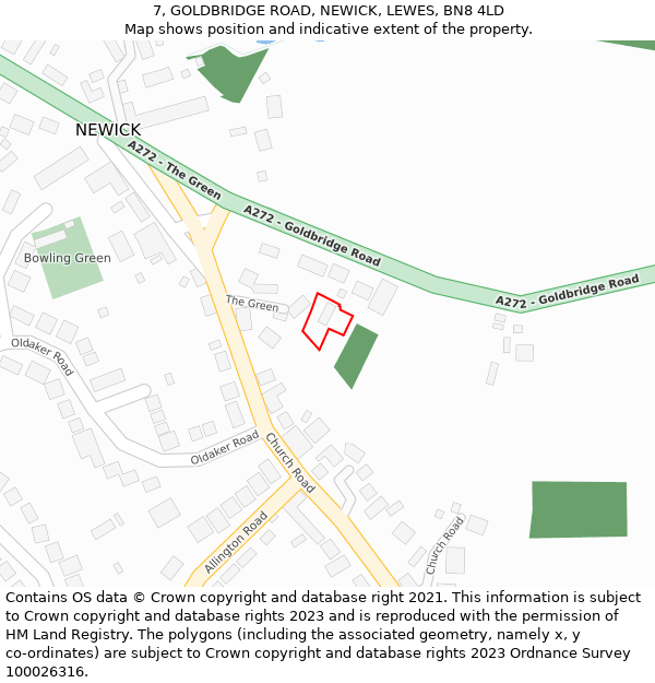 7, GOLDBRIDGE ROAD, NEWICK, LEWES, BN8 4LD: Location map and indicative extent of plot