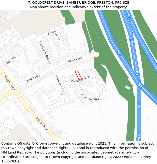 7, GOLDCREST DRIVE, BAMBER BRIDGE, PRESTON, PR5 6ZE: Location map and indicative extent of plot