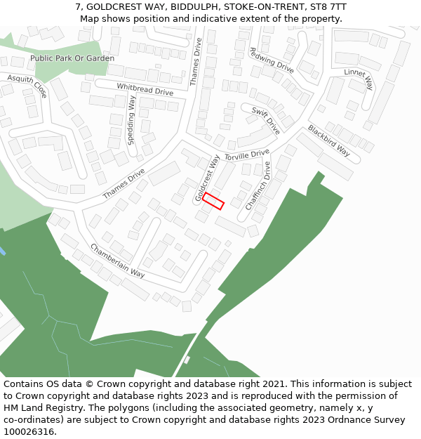 7, GOLDCREST WAY, BIDDULPH, STOKE-ON-TRENT, ST8 7TT: Location map and indicative extent of plot