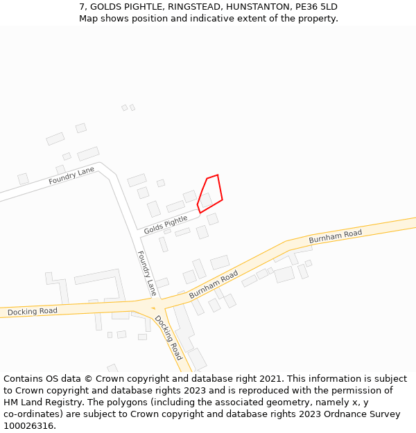 7, GOLDS PIGHTLE, RINGSTEAD, HUNSTANTON, PE36 5LD: Location map and indicative extent of plot